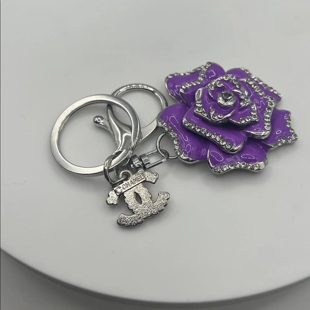 766. Purple Rose Bag Charm with Purple & Crystal Charm - Picture 4 of 4